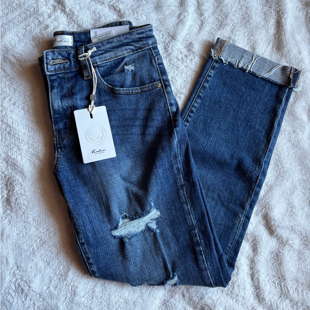 KanCan Dark Distressed Mom Ankle Jeans